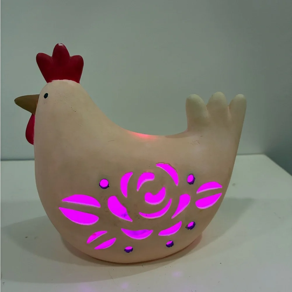 Easter Chicken Light W/Floral Cut Out light inside is YES included Kitsch Decor